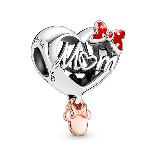 Minnie mouse heart charm mum in 925 sterling silver, bicolour