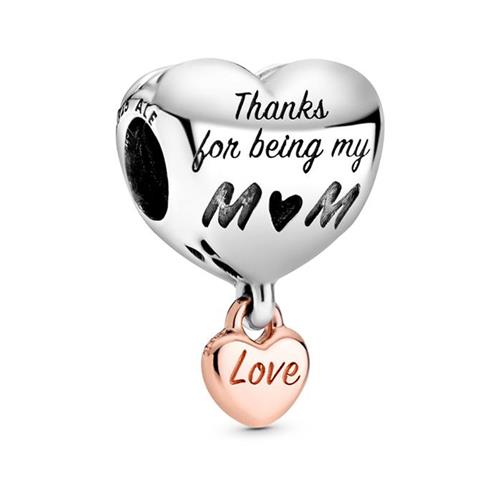 Heart charm love you mom in 925 silver, rose
