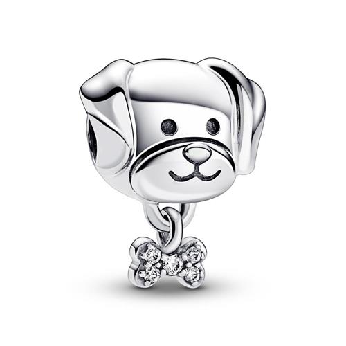 Charm dog in sterling silver with cubic zirconia