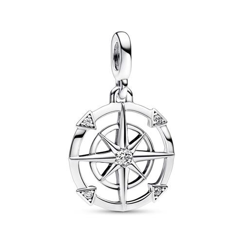 ME compass charm in sterling silver with cubic zirconia