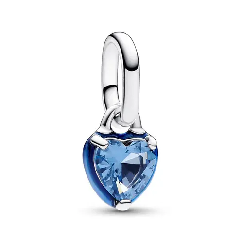 Blue chakra heart mini charm pendant, sterling silver