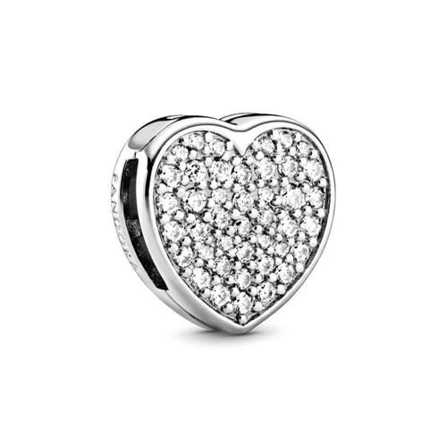 Clip-charm heart in sterling silver zirconia, engravable