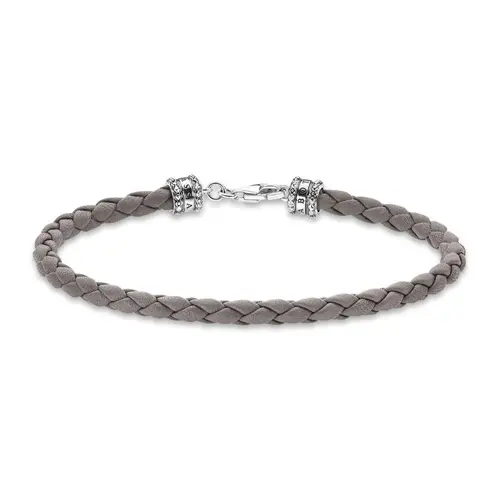 Grey leather bracelet with sterling silver