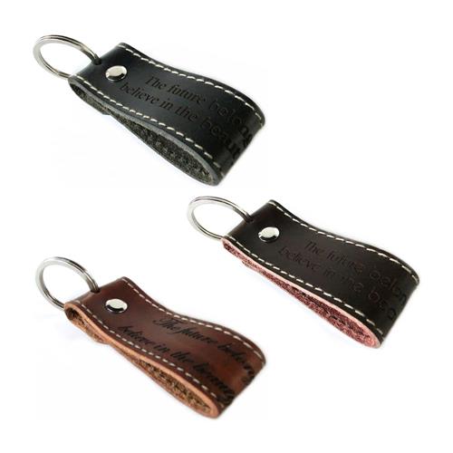 Leather key ring with contrast stitching