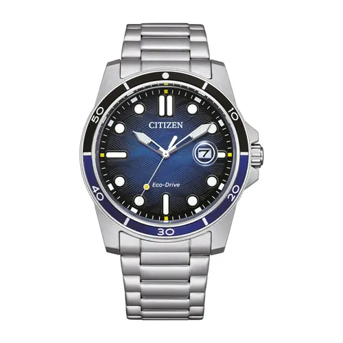 Stainless steel men's watch with Eco-Drive drive