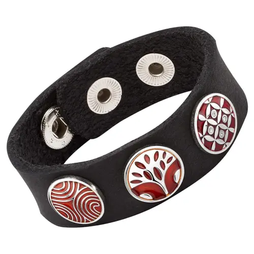 Pulsera moderna de botones cuero negra