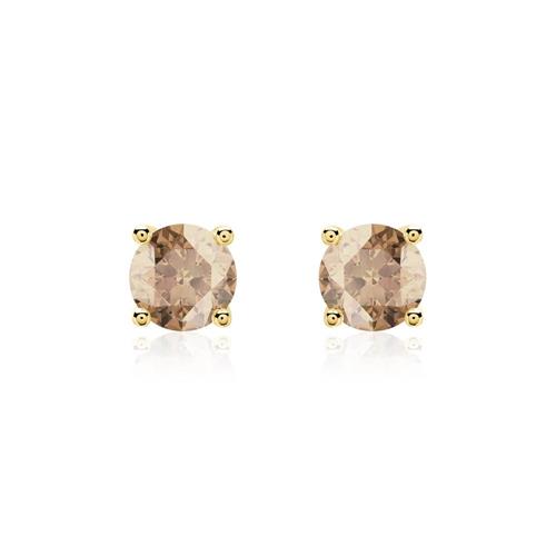 Ladies ear studs in 14K gold with smoky quartz