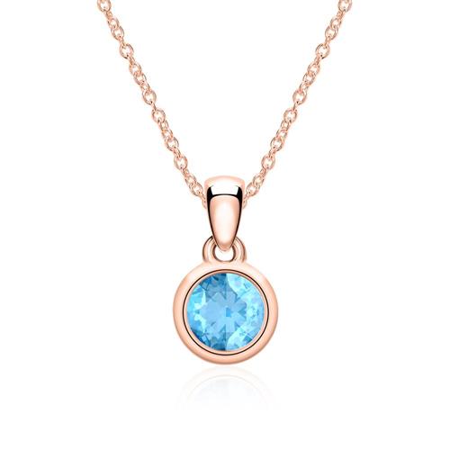 14 carat rose gold necklace with blue topaz