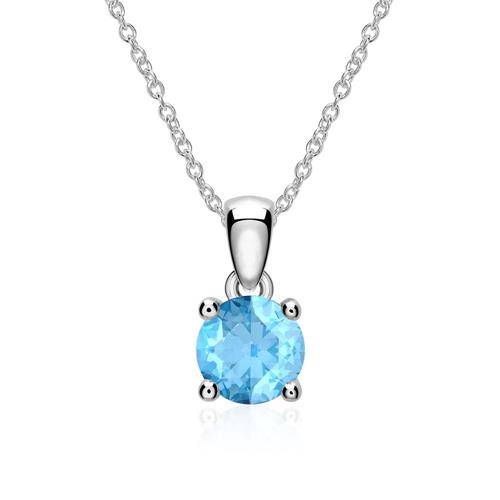Necklace and pendant in 14 carat white gold with blue topaz