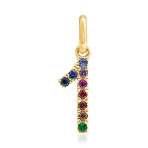 Number pendant 1 in 14K gold with sapphires, coloured