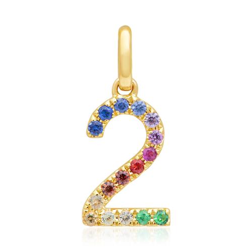 14K gold pendant number 2 with sapphires, multicoloured