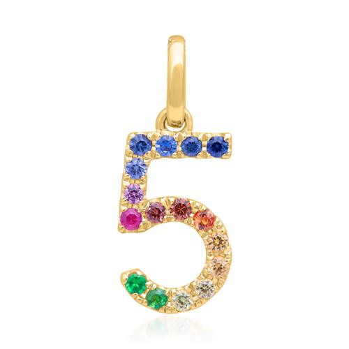 Number 5 pendant in 14K carat gold with sapphires