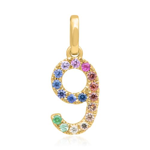 14K gold chain number 9 with sapphires, multicoloured