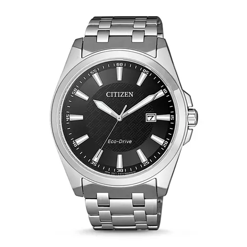 Men's stainless steel watch with eco-drive