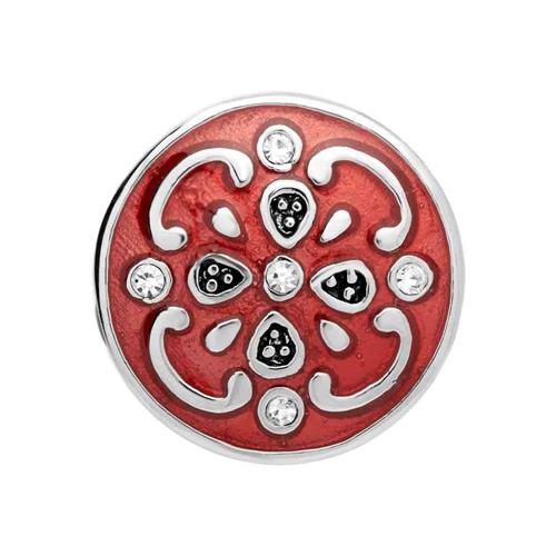 Button reddish enamel flower pattern zirconia