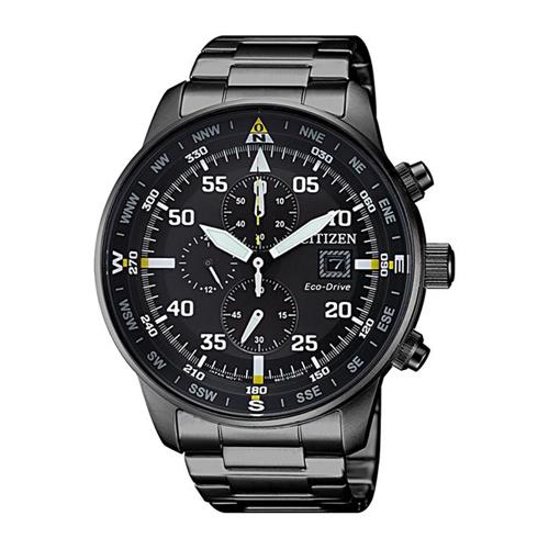 Eco drive chronograph for men, stainless steel, black