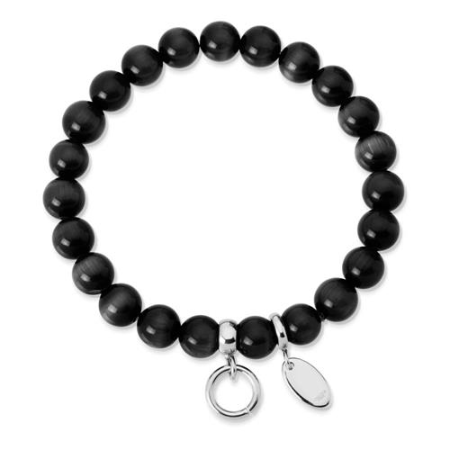 Charm Armband mit Perlen schwarz 15,5 bis 19,5cm