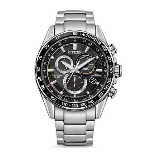 Men's radio controlled chronograph with eco-drive