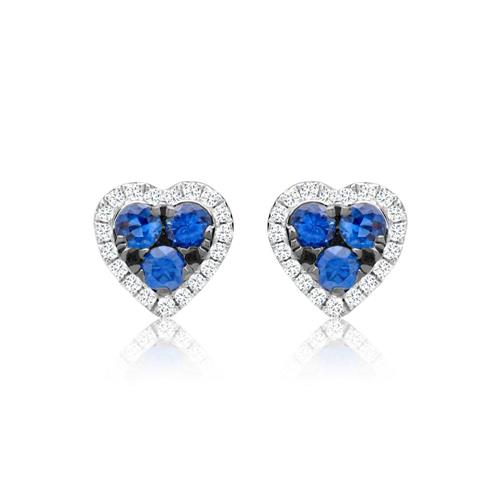 Diamond earrings hearts sapphires 0,45ct total
