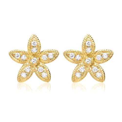 Flower earrings 18ct yellow gold 22 diamonds
