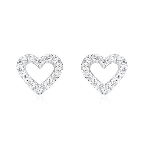18ct white gold stud earrings heart 28 diamonds