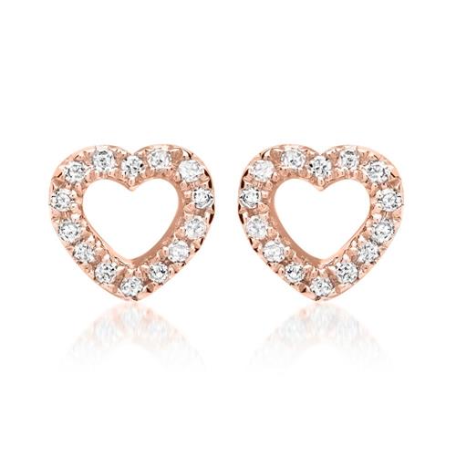 Ladies stud earrings in 14K rose gold with diamonds