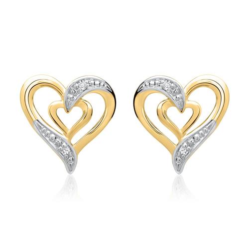 585er Gelbgold-Ohrringe Herz 4 Diamanten