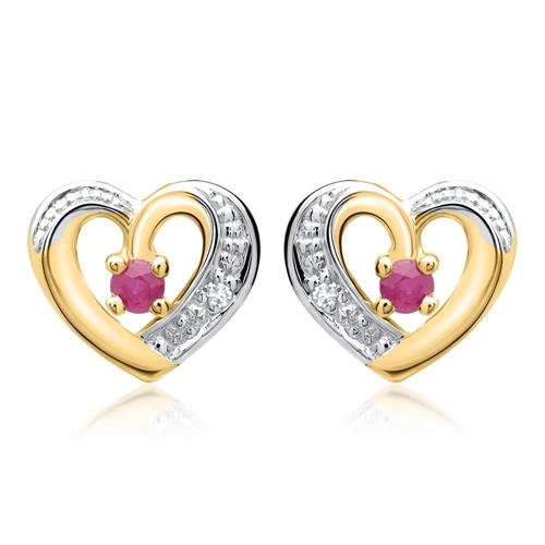 14ct earrings 2 rubies 2 diamonds 0,008 hoops.