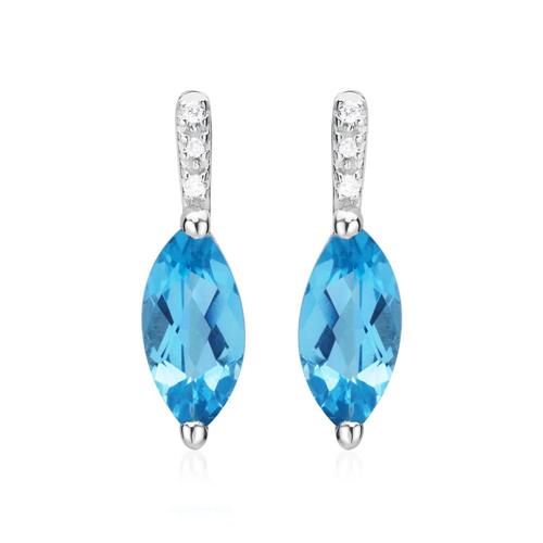 14ct white gold stud earrings blue topaz 6 diamonds