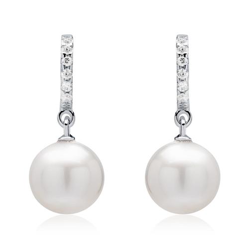 Pearl earrings in 14ct white gold with diamonds