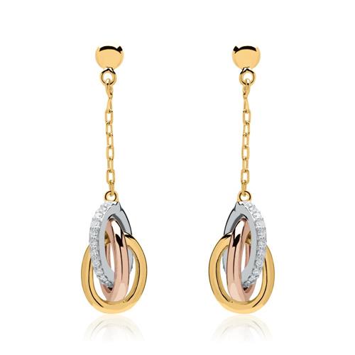Ear studs in 14ct gold tricolor with diamonds