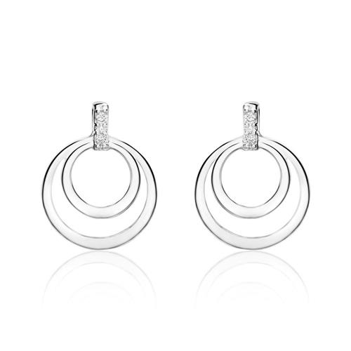 Stud earrings circles for ladies in 14K white gold diamonds