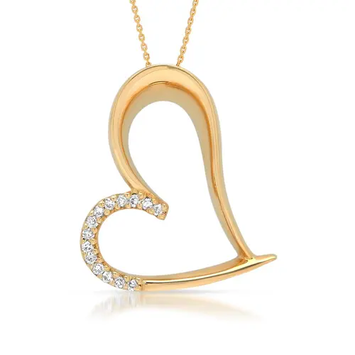 14hoops yellow gold necklace with heart pendant 0,07ct