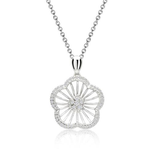 Necklace pendant flower shaped diamonds 0,107 hoops