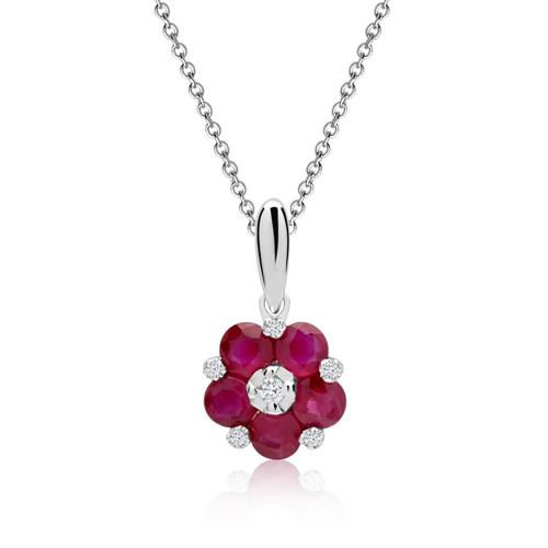 Blüten-Collier Rubine Diamanten 0,595 ct gesamt