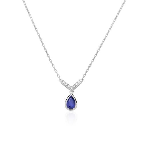 14K white gold chain with sapphire and diamonds