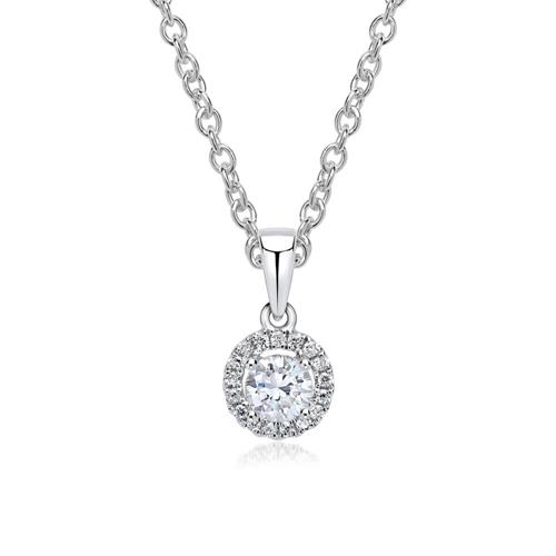 Halo diamond pendant necklace 18ct white gold