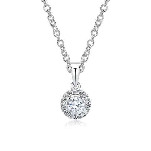 Halo diamond pendant necklace 18ct white gold