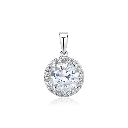 Halo pendant 18ct white gold with diamonds