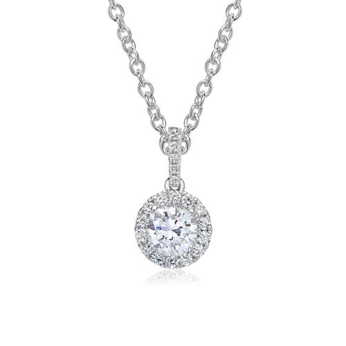 Necklace with halo pendant 18ct white gold diamonds