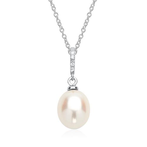 Kette Weißgold Perle 2 Diamanten 0,012 ct.