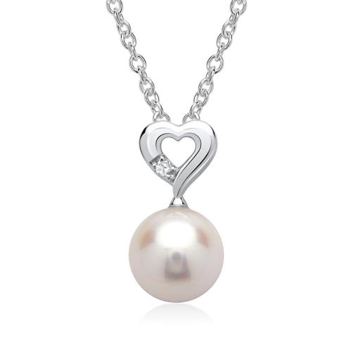 14 quilates cadena de oro blanco perla diamante 0.0085 ct.