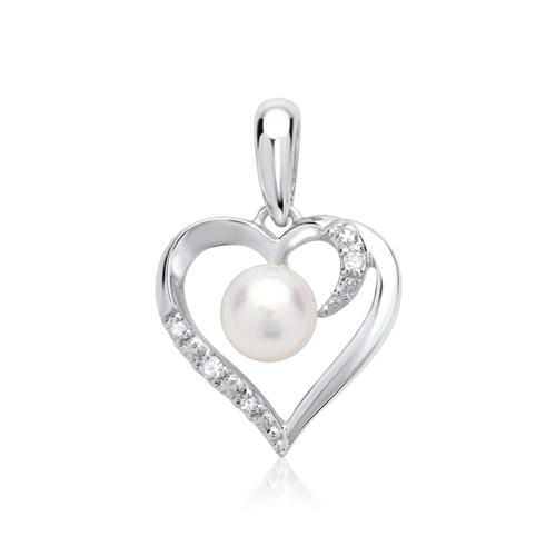 14ct white gold pendant pearl 4 diamonds
