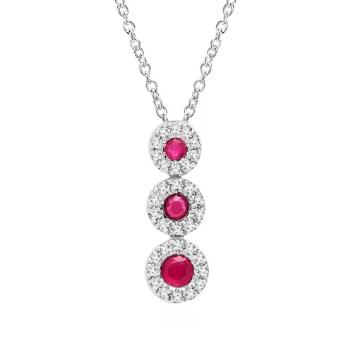 Necklace white gold ruby diamonds 0,10ct