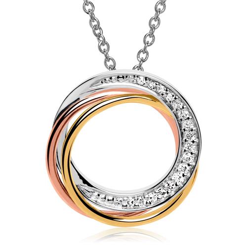 Pendant necklace 14ct gold tricolor diamonds