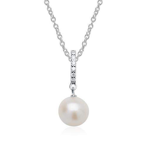 14ct white gold necklace with pearl pendant and diamonds