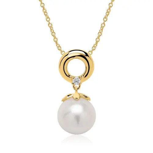 Cadena de oro de 14 quilates con perla y diamante