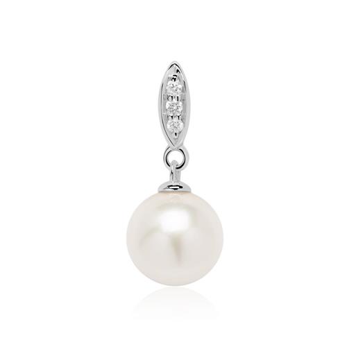 14ct white gold pendant with pearl and diamonds