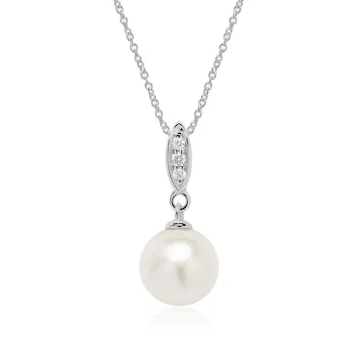 14ct white gold necklace with pearl and diamonds