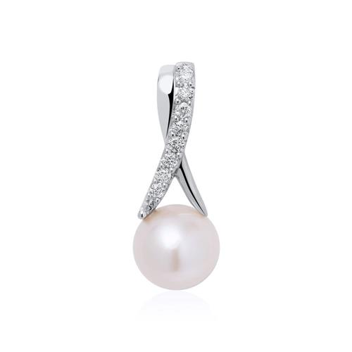 Pearl pendant in 14ct white gold with diamonds